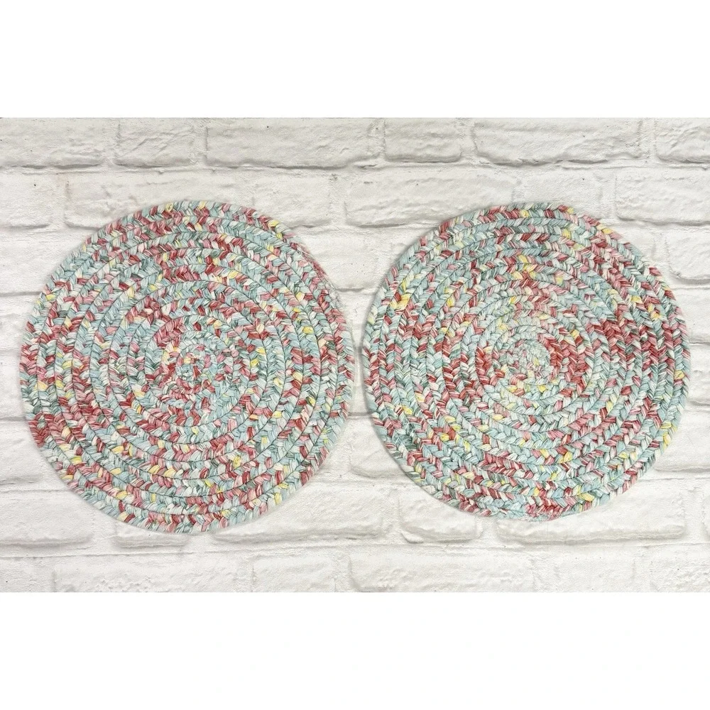 Vtg Pioneer Woman 6 Braided Placemats Reversible Floral Round Cottage Farmhouse